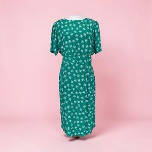 Vtg Axiom Green Floral 80’s Does 50’s Day Wiggle Sheath Dress Pockets 14 Modest